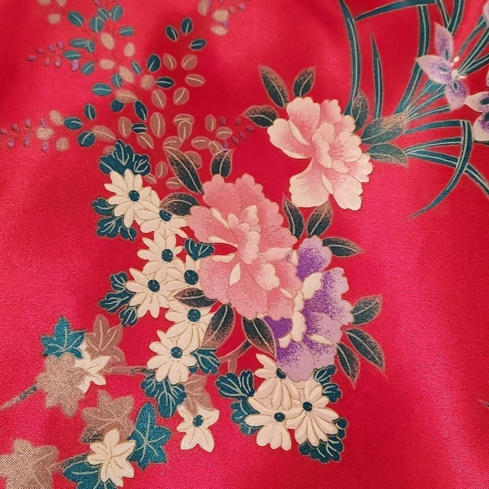 FP in Tokyo Retro Boho Grandmacore Whimsigoth Goth Peacock Satin Kimono Robe L - Picture 6 of 9